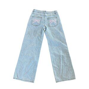Edit Tread Womens Wide-Leg Denim Jeans Size M Light Wash Pink Bow Pockets USA